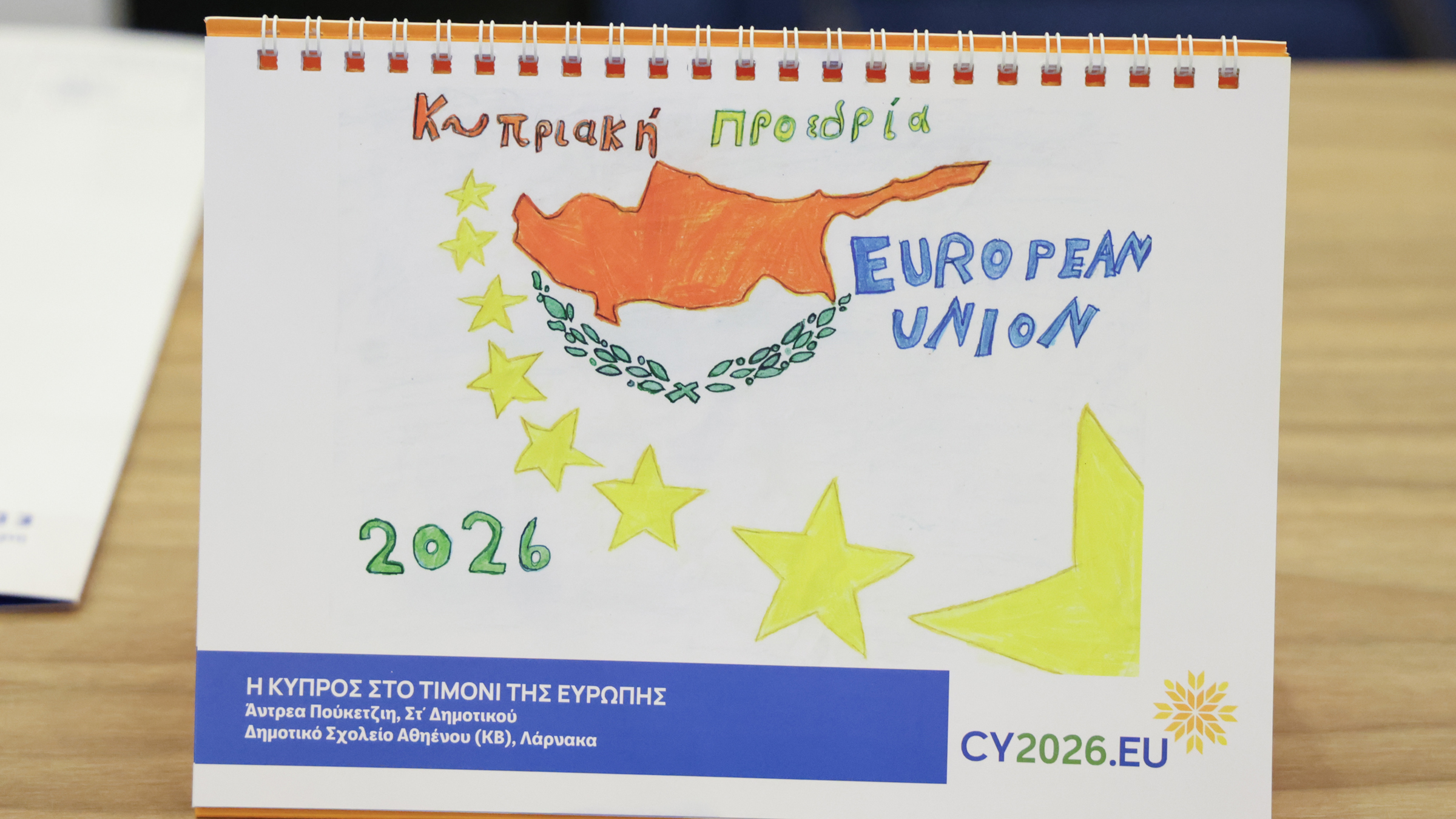 table calendar with children artwork