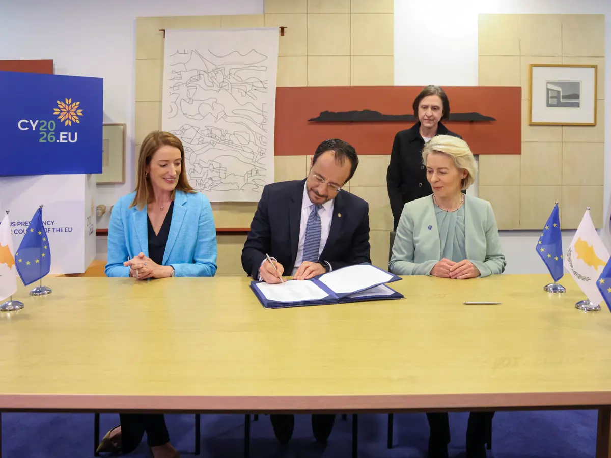 President Christodoulides signing an agreement