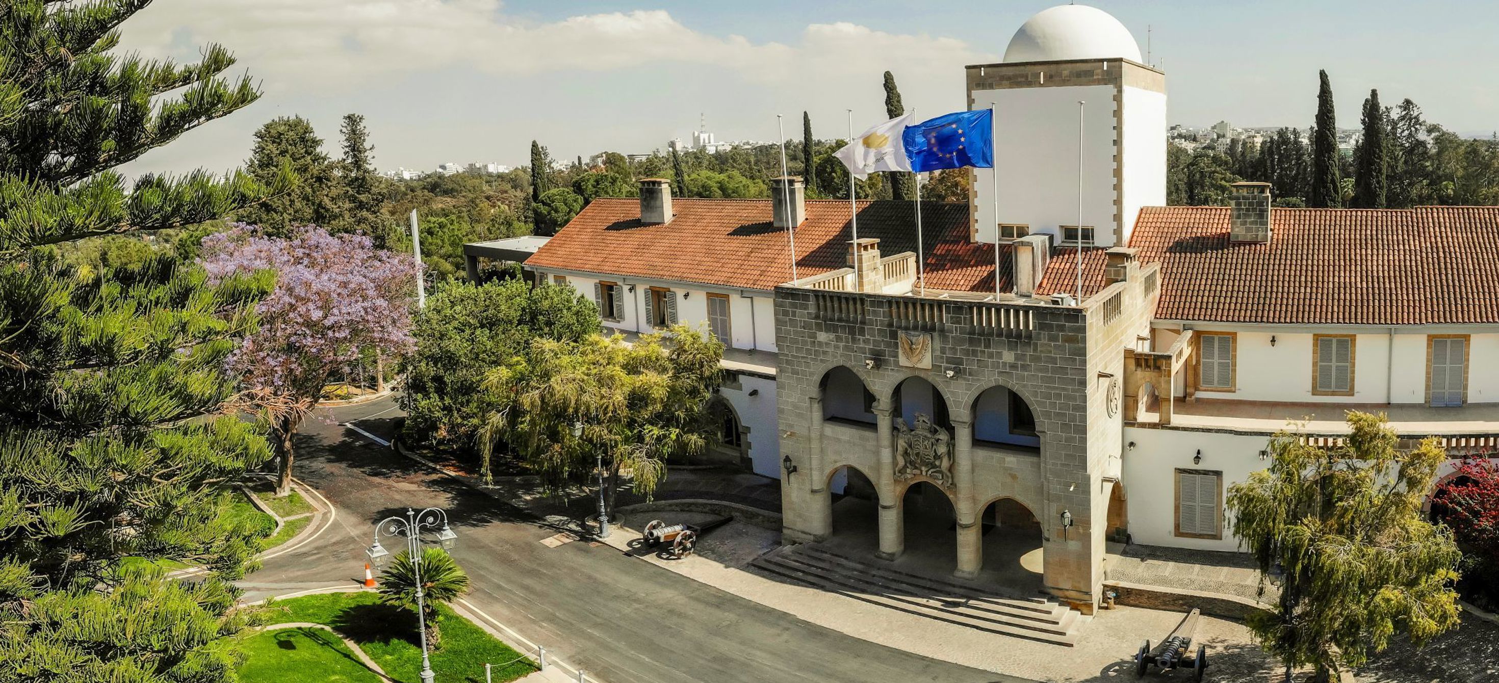 Building with EU and Cyprus flags