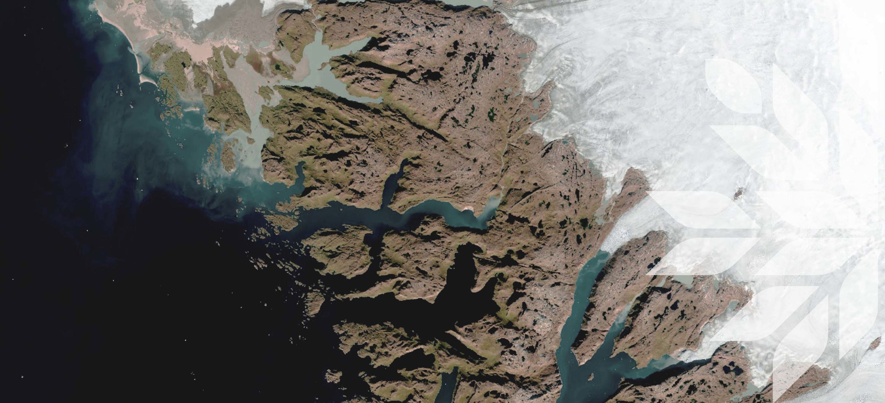 View of southern Greenland from space, record temperatures, September 2024 