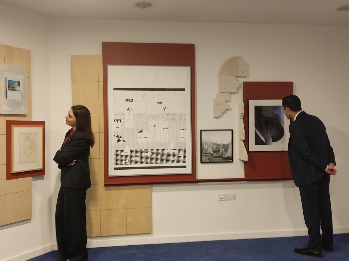 Marilena Raouna and Konstantinos Letymbiotis at the exhibition "The Worlds of Cyprus"