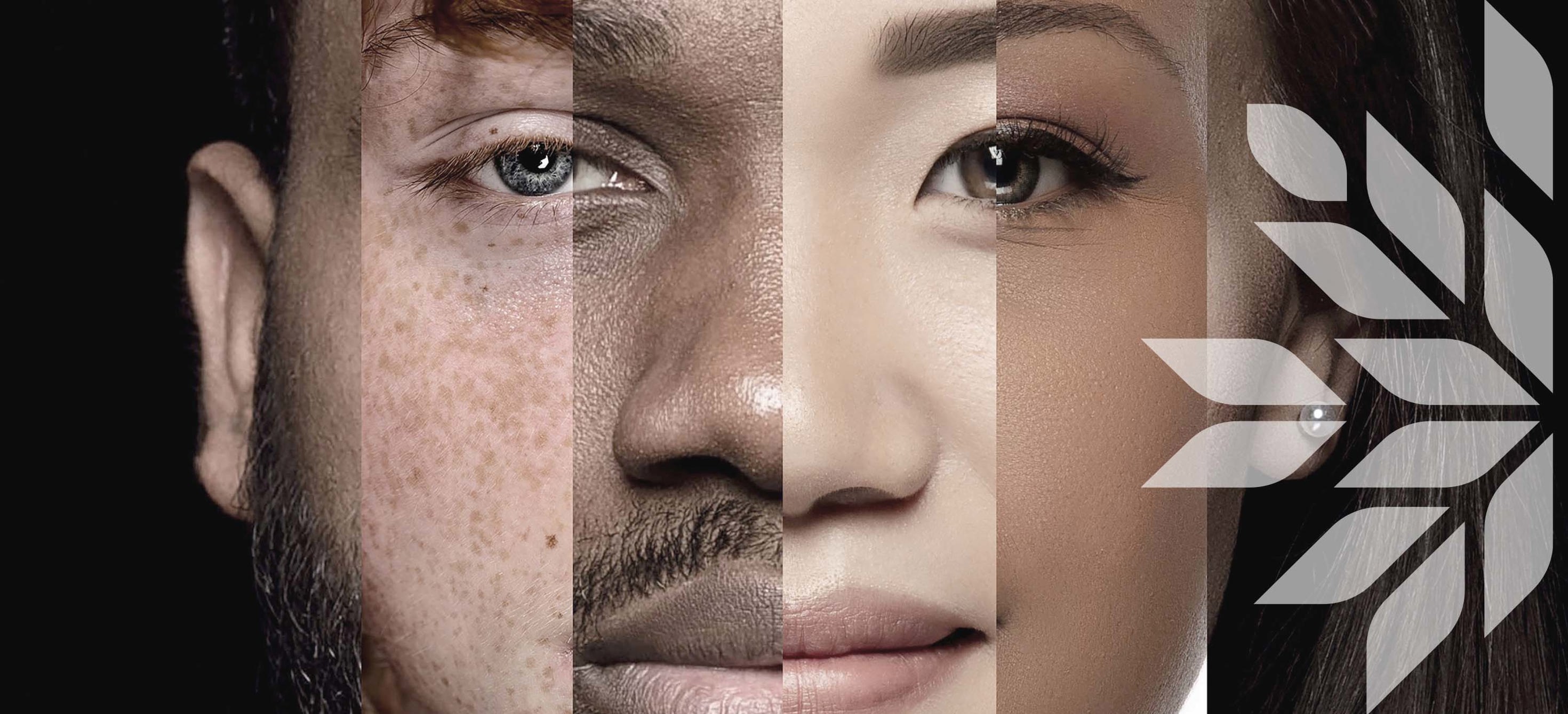 The human face made up of different portraits of men and women of different ages 