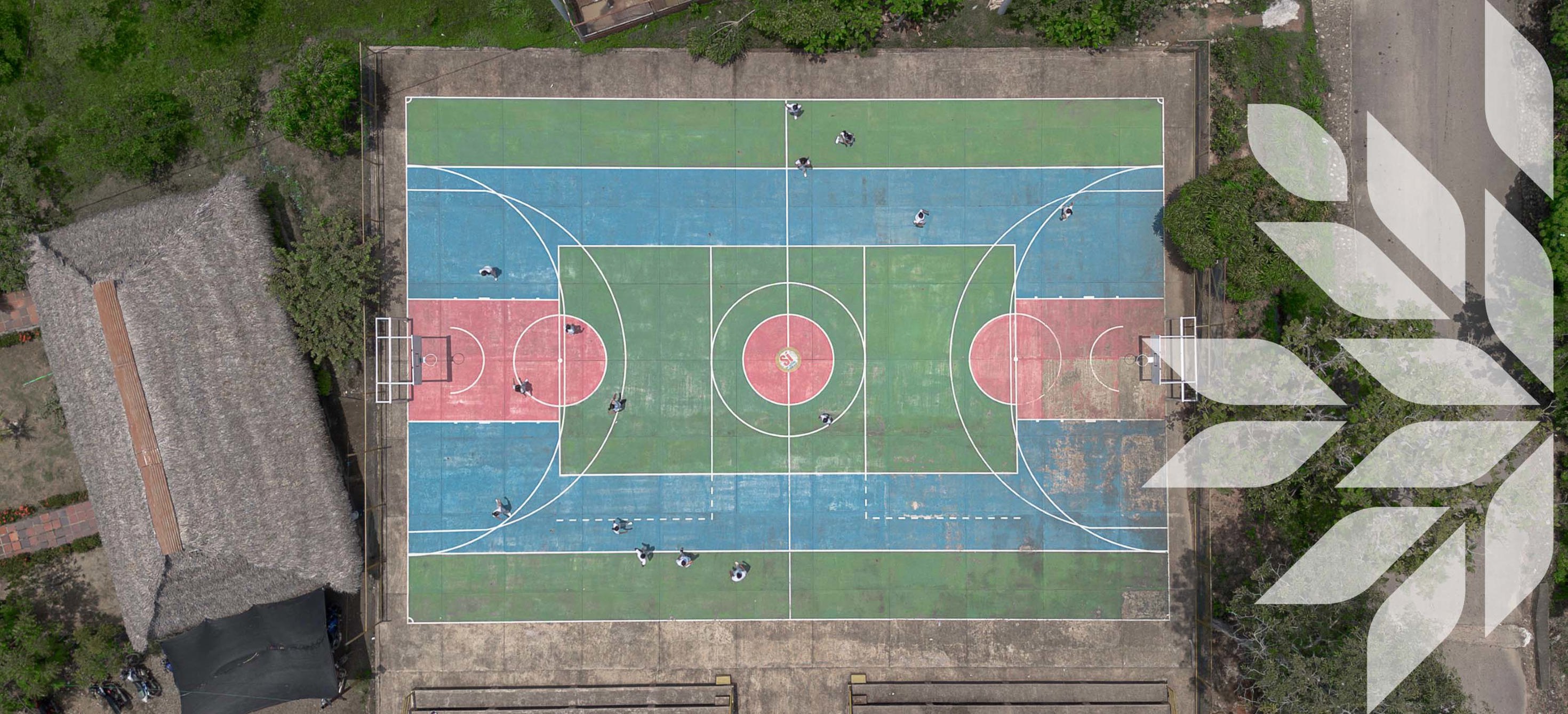 Aerial photograph of a field for athletic activities